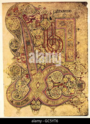 Literatur, Bücher, Buch von Kells, 7.-9. Jahrhundert, Miniatur, erste Seite, Evangelium von Matthew, "Christi Antem Generativ", Kapitel 1, Vers 18, Trinity College, Dublin, Stockfoto