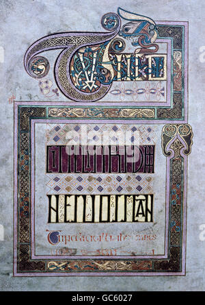 Literatur, Bücher, Book of Kells, initial, Beleuchtung, Irland, ca. 800, Saint Trinity College, Dublin, Stockfoto