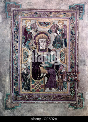 Literatur, Bücher, Book of Kells, Jungfrau Maria mit Kind, Beleuchtung, Irland, ca. 800, Saint Trinity College, Dublin, Stockfoto