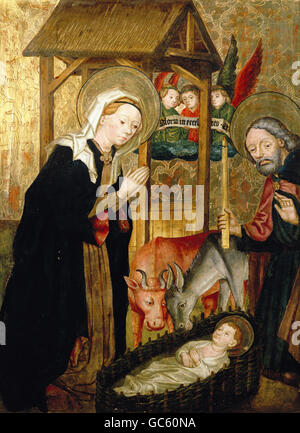 Maria und Josef anbetend das Christkind durch Lienhart von Brixen, ca. 1465 Stockfoto