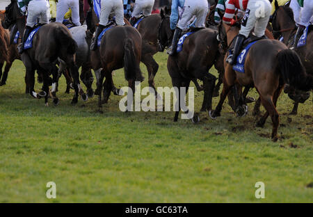 Pferderennen - The Coral Welsh National - Chepstow Racecourse. Allgemeine Ansicht der Läufer und Reiter im Coral Welsh National Stockfoto