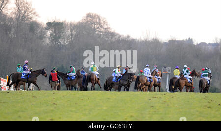 Im Coral Welsh National treffen sich Läufer und Reiter Warten auf das aus Stockfoto