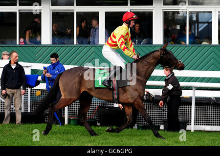 Rennen - Weihnachtsmarkttag - Uttoxeter Racecourse. Pinerock, der von Richard McGrath geritten wird, geht während des Weihnachtsmarkttages auf der Uttoxeter Racecourse zu Posten. Stockfoto