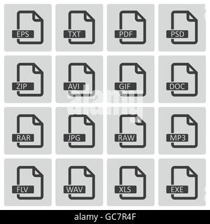 Vektor schwarze Datei Format Icons Set Stock Vektor