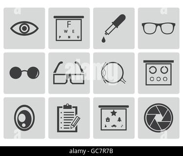 Vektor schwarze Optometrie Icons set Stock Vektor