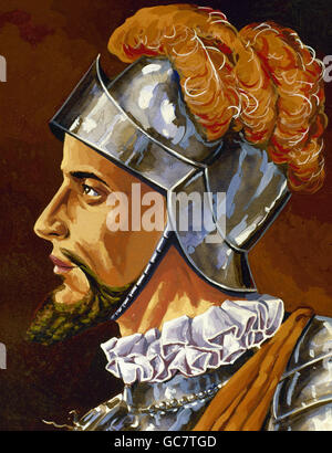 Vasco Nunez de Balboa (1475-1517). Spanische Entdecker. Entdecker des Pazifischen Ozeans, am 25 September 1513. Gouverneur von Panama und Coiba, 1514. Aquarell. Stockfoto