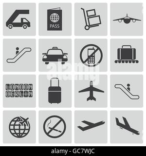 Vektor schwarze Flughafen Icons set Stock Vektor