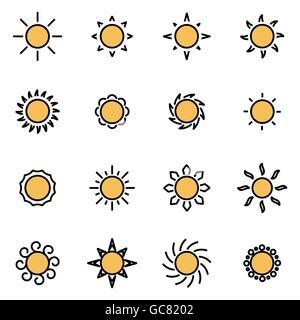 Trendige flache Linie Icon Pack für Designer und Entwickler. Vektor-Linie-Sonne-Icon-set Stock Vektor