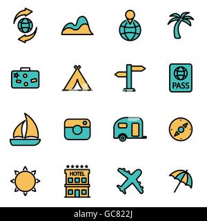 Trendige flache Linie Icon Pack für Designer und Entwickler. Vektorlinie Reisen-Icon-set Stock Vektor