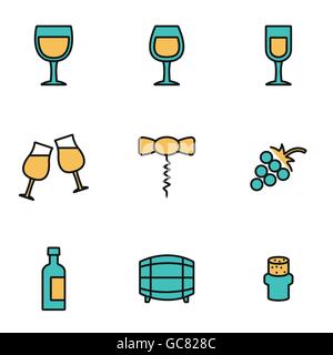 Trendige flache Linie Icon Pack für Designer und Entwickler. Vektor-Linie Wein-Icon-set Stock Vektor