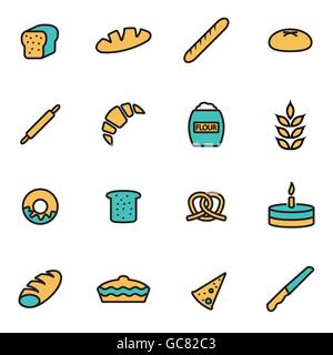 Trendige flache Linie Icon Pack für Designer und Entwickler. Vektor-Linie-Bäckerei-Icon-set Stock Vektor