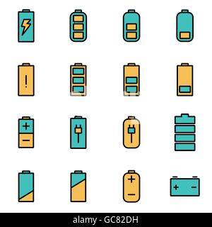 Trendige flache Linie Icon Pack für Designer und Entwickler. Vektor-Linie-Batterie-Icon-set Stock Vektor