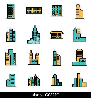 Trendige flache Linie Icon Pack für Designer und Entwickler. Vektorlinie Gebäude Icon set Stock Vektor