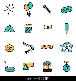 Trendige flache Linie Icon Pack für Designer und Entwickler. Vektor-Linie-Karneval-Icon-set Stock Vektor