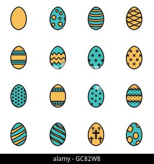 Trendige flache Linie Icon Pack für Designer und Entwickler. Vektor-Linie Ostern Symbolsatz Stock Vektor