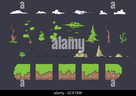 Fliesen Sie-Set für Plattform-Spiel, nahtlose Vektor-Boden-Blöcke, die Spiele zu entwerfen Stock Vektor