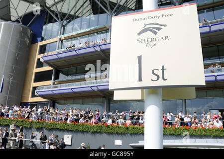 Pferderennen - Dubai Duty Free Shergar Cup Day - Ascot Racecourse. Eine allgemeine Ansicht des 1. Platzes im Siegergehege auf der Rennbahn Ascot Stockfoto