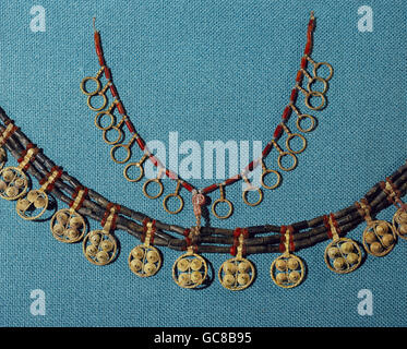 feine Kunst, antike, sumerischen, Schmuck, Halskette, Gold, Lapislazuli und Karneol, Pre Dynasic Zeitraum, ca. 2680-2450 v. Chr. irakische Nationalmuseum in Bagdad, Stockfoto