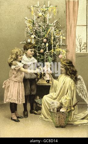 Weihnachten, Heiligabend, Christkind bringt Geschenke für die Kinder, Lithographie, Deutschland, um 1903, Zusatzrechte-Clearences-nicht vorhanden Stockfoto