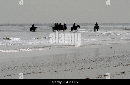 Pferderennen - Redcar Strand Galoppaden Stockfoto