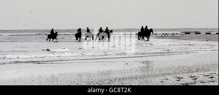 Pferderennen - Redcar Strand Galoppaden Stockfoto