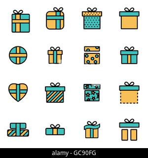 Trendige flache Linie Icon Pack für Designer und Entwickler. Vektor-Linie-Geschenk-Icon-set Stock Vektor