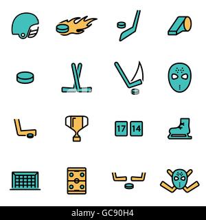 Trendige flache Linie Icon Pack für Designer und Entwickler. Vektor-Linie-Hockey-Icon-set Stock Vektor