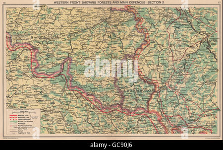 WELTKRIEG 2. & Siegfried Maginot Linie Verteidigung. Vor der Invasion. Belgien, 1940 Karte Stockfoto