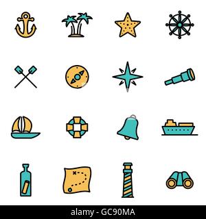Trendige flache Linie Icon Pack für Designer und Entwickler. Vektor-Linie-nautische Icon-set Stock Vektor