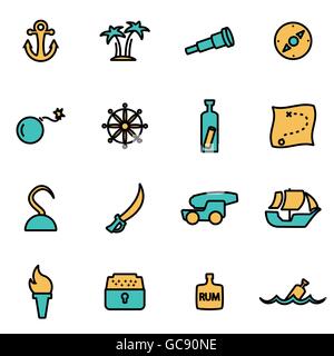 Trendige flache Linie Icon Pack für Designer und Entwickler. Vektor-Linie-Piraten-Icon-set Stock Vektor