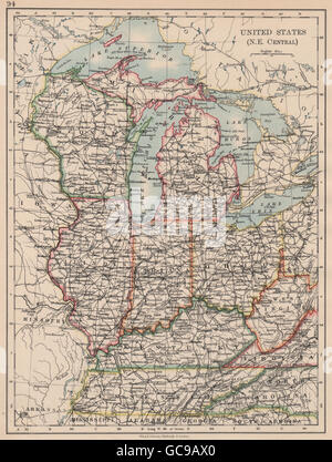 DIE USA MITTE WEST. Wisconsin Michigan Illinois Ohio Indiana Kentucky TN, 1897-Karte Stockfoto