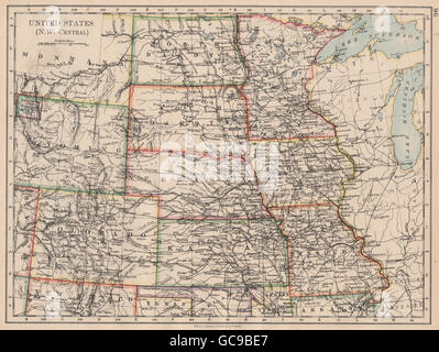 USA-PLAINS-STAATEN. Iowa Minnesota Kansas NE ND SD Colorado. JOHNSTON, 1897-Karte Stockfoto