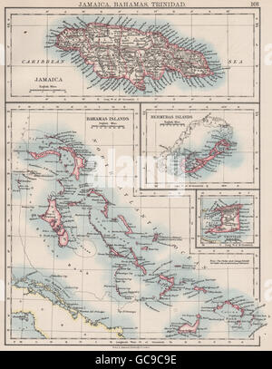 CARIBBEAN/ATLANTISCHEN INSELN. Jamaika Bermuda Bahamas Trinidad. JOHNSTON, 1897-Karte Stockfoto