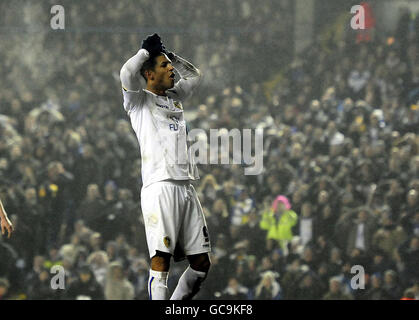 Fußball - FA Cup - vierte Runde Replay - Leeds United / Tottenham Hotspur - Elland Road. Jermaine Beckford von Leeds United zeigt seine Enttäuschung nach ihrer Niederlage im Spiel der vierten Runde des FA Cup in der Elland Road, Leeds. Stockfoto