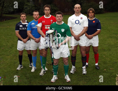 Kapitäne (von links nach rechts) Schottlands Chris Cusiter, Italiens Leonardo Ghiraldini, Wales' Ryan Jones, Irlands Brian O'Driscoll, Englands Steve Borthwick und Frankreichs Dimitri Szarzewski während des RBS 6 Nations Launch im Hurlingham Club, London. Stockfoto