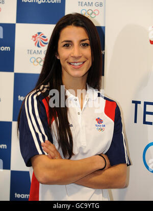 Shelley Rudman aus Großbritannien während der Ankündigung des Team GB Skeleton Bob bei der British Olympic Association, London. Stockfoto