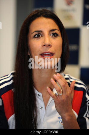 Shelley Rudman aus Großbritannien während der Ankündigung des Team GB Skeleton Bob bei der British Olympic Association, London. Stockfoto