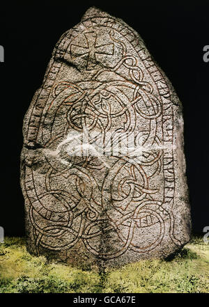 Bildende Kunst, Mittelalter, Wikinger, Skulptur, Runenstein, Schweden, ca. 1100, Park der Uppsala Universität, Stockfoto