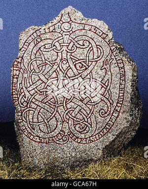 Bildende Kunst, Mittelalter, Wikinger, Skulptur, Runenstein, Erkolsund, Uppland, Schweden, ca. 1050, Stockfoto