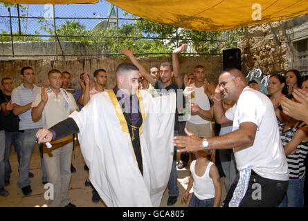 Tradition / Folklore, Hochzeitszeremonie, traditionelle arabische Hochzeit, Braut und Bräutigam feiern getrennt, Akko, Israel, 23.05.2008, Zusatzrechte-Clearences-nicht verfügbar Stockfoto