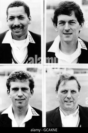 Mitglieder des Cricket-Teams von Leicestershire County (oben links-rechts) Phil Defreitas und Nigel Briers (unten links-rechts) James Whitaker und Ken Higgs Stockfoto