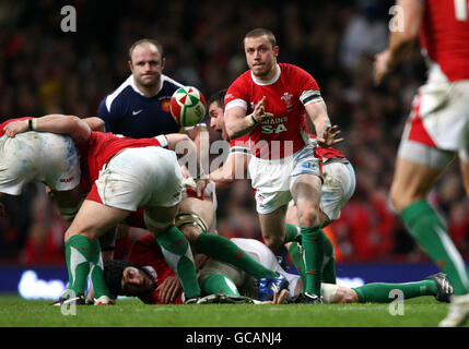 Wales Scrum Half Richie Rees in Aktion während des RBS Six Nations-Spiels im Millennium Stadium, Cardiff. Stockfoto
