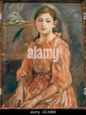 Bildende Kunst, Morisot, Berthe, (1841-1895), Malerei, 'Mädchen mit Wellensittich', Ende 19. Jh., Stockfoto