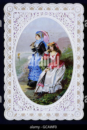 Bildende Kunst, Papier, Grußkarten, Embrossed Farbe Lithographie um 1870 Stockfoto