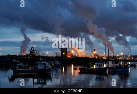 Gesamtansicht der Corus Teesside Cast Products-Website in Redcar, die diese Woche mit dem Verlust von 1,600 Arbeitsplätzen gemottet werden soll. Stockfoto