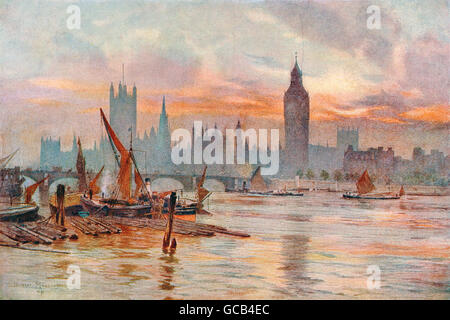 Die Houses of Parliament, Westminster-Palast, Westminster, London, England im 19. Jahrhundert. Stockfoto