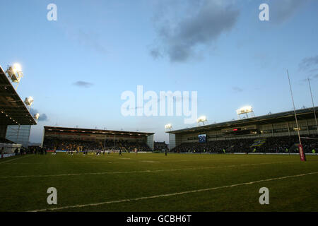 Rugby League - Engage Super League - Warrington Wolves gegen Wigan Warriors - Halliwell Jones Stadium. Gesamtansicht des Halliwell Jones Stadions Stockfoto