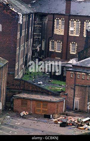 Kriminalität - Strangeways Prison Riot - Manchester. Strangeways Gefängnis in Manchester nach dem Aufstand. Stockfoto