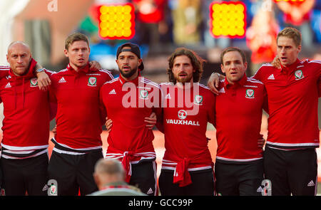 Cardiff City Stadium, Cardiff, Wales. 8. Juli 2016. Walisischen Herren Fußball Kader Homecoming Event nach ihren erfolgreichen Fußball-Europameisterschaft. Wales-Team singen die Hymne Credit: Action Plus Sport/Alamy Live News Stockfoto