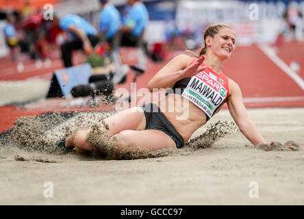 Amsterdam, Niederlande. 9. Juli 2016. Amsterdam, Niederlande. 9. Juli 2016. Anna Maiwald Deutschland konkurriert im Siebenkampf Weitsprung bei den Leichtathletik-Europameisterschaften im Olympiastadion in Amsterdam, The Netherlands, 09. Juli 2016. Foto: Michael Kappeler/Dpa/Alamy Live News Stockfoto